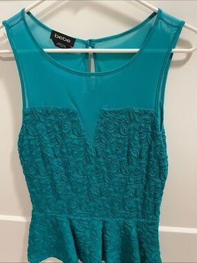 bebe Floral Lace Peplum Top with Sheer Yoke